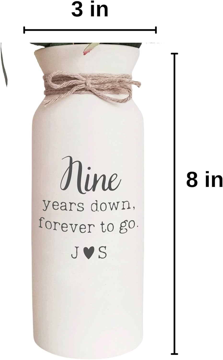 9th Anniversary Pottery Gifts vase for her Nine 9 Wedding Years Ninth for Wife him Husband Custom Personalized with Couple Engraved Monograms