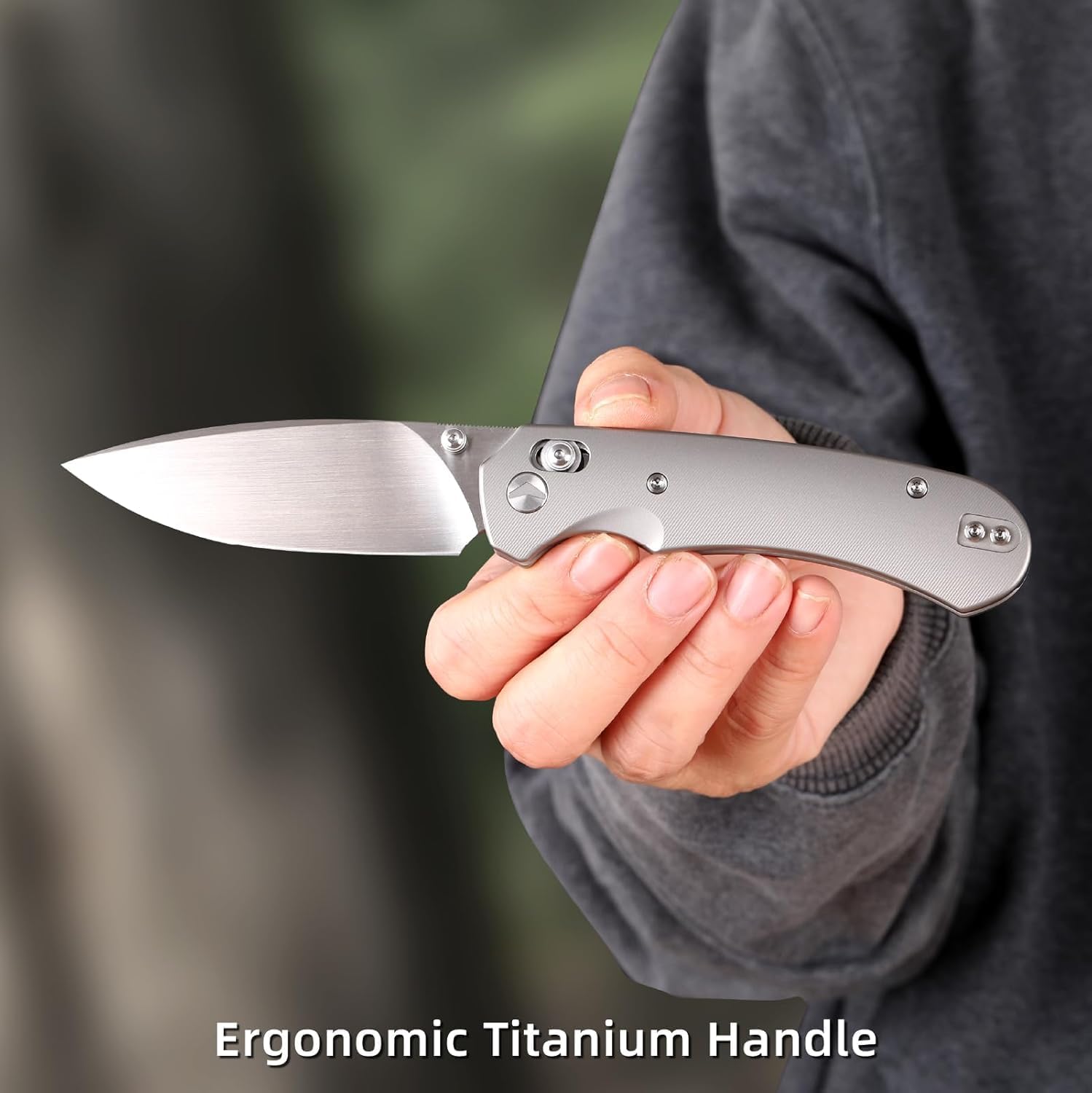 Folding Pocket Knife, 3.31'' M390 Blade, Erogonomic Titanium Handle, Pocket Knife for Men, EDC Knife for Hunting, Outdoor Survival Fishing Hiking Camping Knives (Grey)
