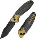 Kizer Staffi Pocket Knife, 3.32' S45VN Folding Knife with Black & Gold Titanium Carbon Fiber Handle, Clutch Lock EDC Knives with Reversible Pocket Clip for Men Women Ki3695A1