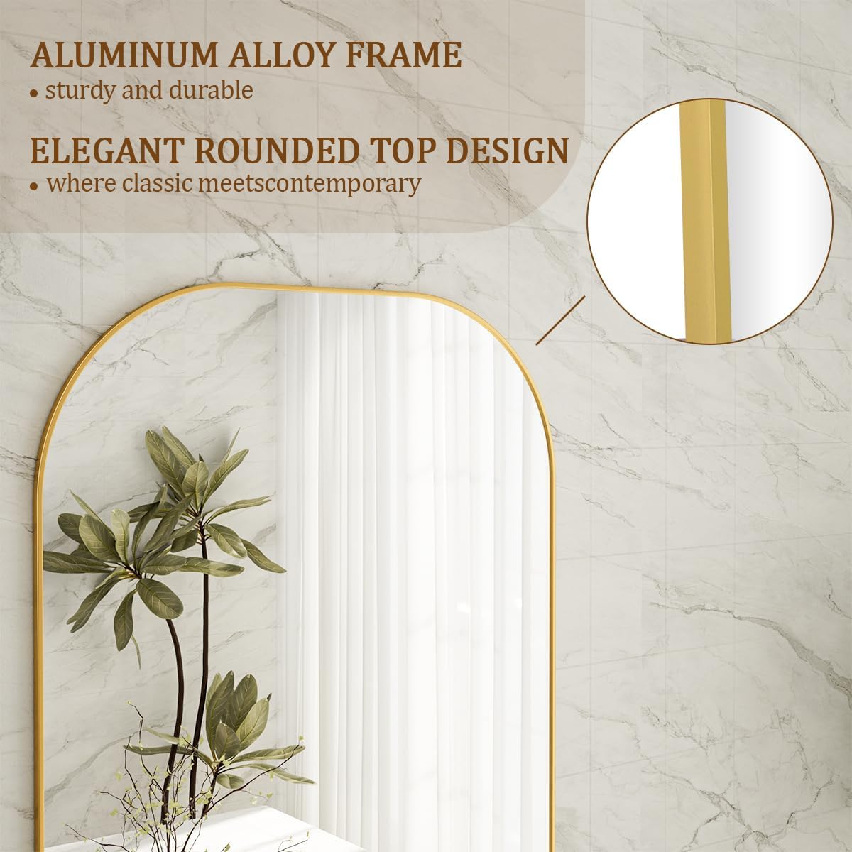 Koonmi Full Length Mirror, 71'x26' Mirror Full Length with Stand, Gold Domed Top Square-Edged Floor Mirror with Aluminum Alloy Frame for Bedroom Living Room