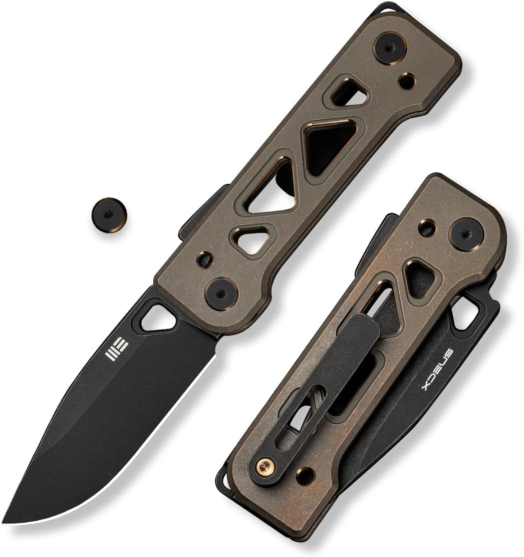 WeKnife Tyro Pocket Knife for Men, Superlock Folding Knife with 4-position Pocket Clip, 2.91' CPM 20CV Steel Blade 6AL4V Titanium Handle, Designed by Snecx Tan WE24001-3 (Bronze)