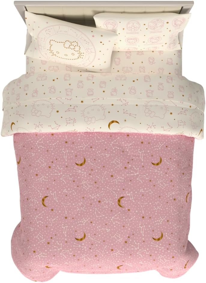 Lux Hello Kitty Velvet Bedding 7 Piece Super Soft Cozy Reversible Comforter and Sheet Set with Sham & Tote Bag, Full, (Officially Licensed Product) By Franco