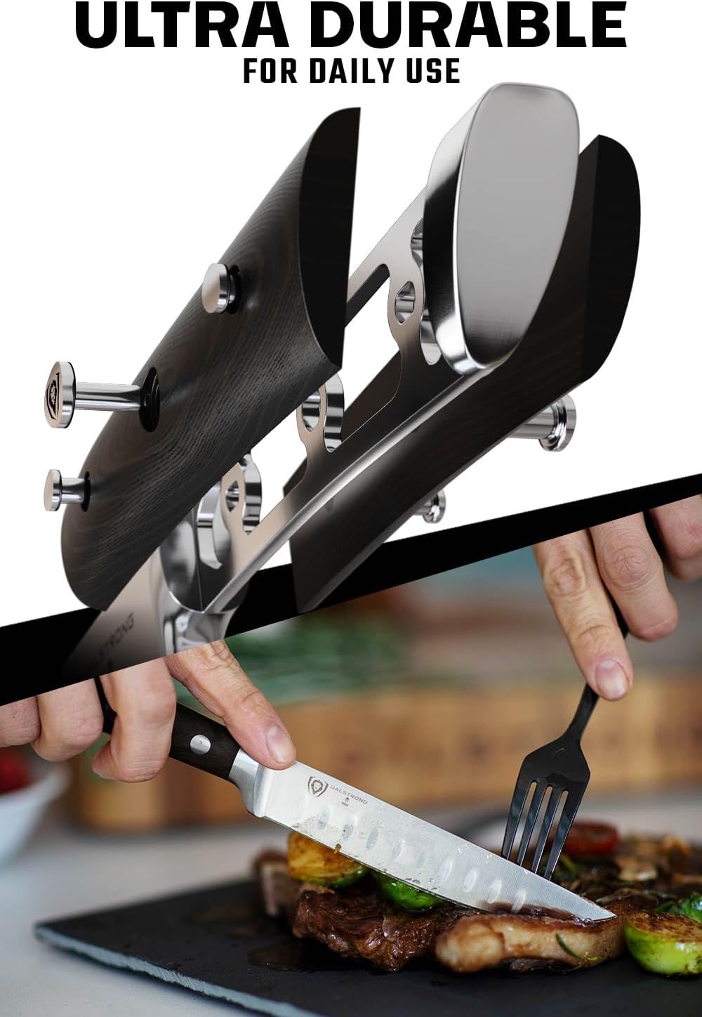 Dalstrong Serrated Steak Knives Set of 4-5 inch Straight Blade Steak Knife Set - Sheaths - Forged German Steel - Black G10 Handle - Gladiator Series Elite - Dinner Set - NSF Cuchillos para Carne