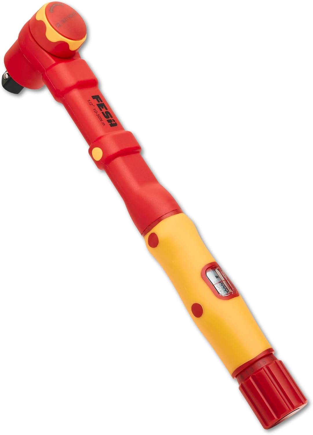FESA Electrician Insulated Torque Wrench - 1000V Electrician Torque Wrench w/Easy Torque Adjustment & Scale Display - Each Insulated Wrench Has ID for Traceability (1/2' Drive, 10-50 Nm Range)