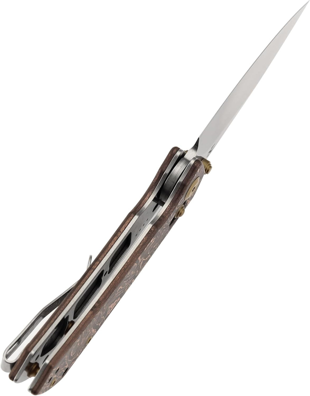 KANSEPT Fenrir Pocket Knife,3.48'' Stonewashed CPM S35VN Harpoon Sharp Blade,Copper Carbon Fiber Handle with Crossbar Lock,Thumb Stud Pocket Clip for Edc,Camping Survival Hiking Folding Knives K1034V3