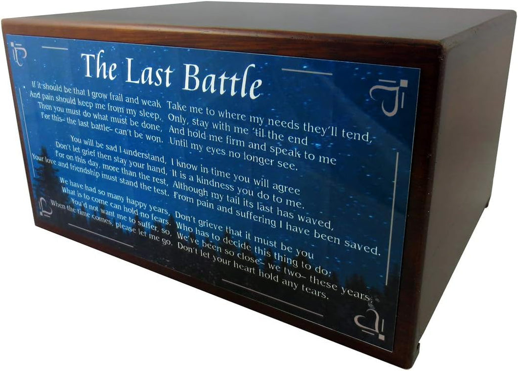 Wooden Pet Urns for Dogs with Chocolate Labrador Figurine & Poem The Last Battle | Personalized Dog Memorial Urn for Ashes | Medium Paulownia Pet Urn for Lab | Pet Memorial | Conversation Concepts