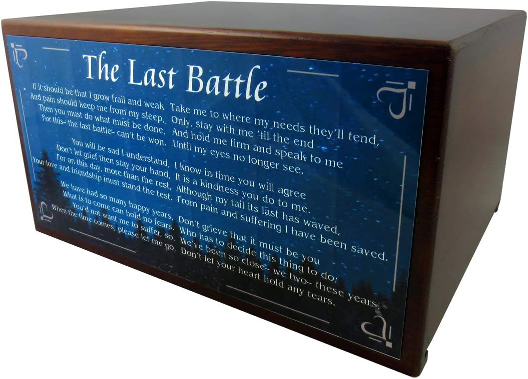 Wooden Pet Urns for Dogs with Yellow Labrador Figurine & Poem The Last Battle | Personalized Dog Memorial Urn for Ashes | Medium Paulownia Pet Urn for Lab | Pet Memorial | Conversation Concepts