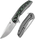 KANSEPT Accipiter Pocket Folding Knives EDC Camping Folding Knife 3.36'' Satin CPM S35VN Blade Pocket Folding Knife with Titanium + Green Carbon Fiber Handle Everyday Carry K1007E1
