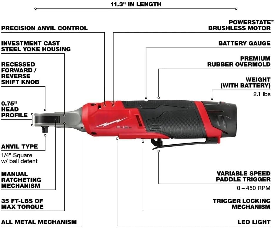 2566-22 Cordless Power Ratchet Wrenches for Milwaukee M12 FUEL 1/4' High Speed Ratchet Kit with Carrying case New