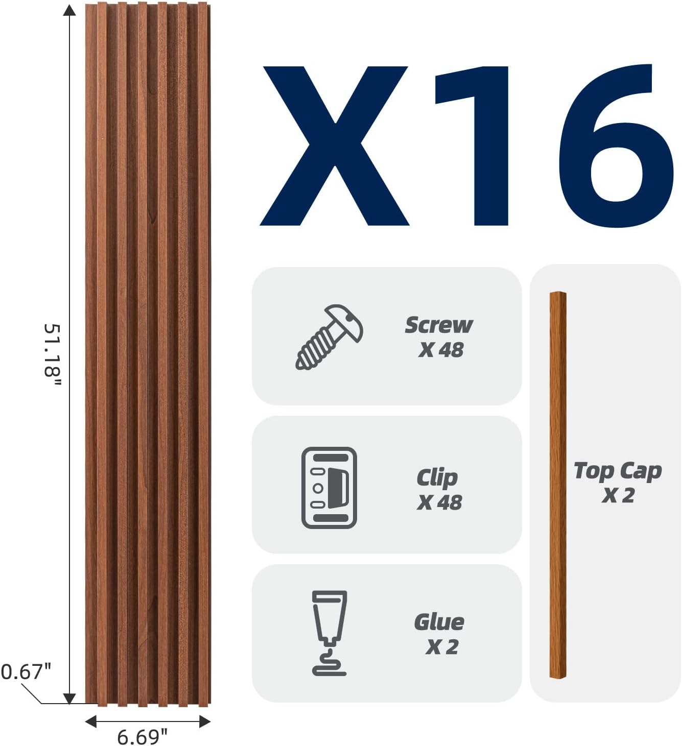Art3dwallpanels 16 Pack Wood Slat Wall Paneling 51'×6.7' Sound Absorbing 3D Wall Panels for Living Room TV Background Home Office Decor, Teak
