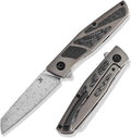 KANSEPT Cru Camping Pocket Knives for Men 8.19in Folding Pocket Knives with 3.46in Damascus and Bronze Anodized Titanium & Twill Carbon Fiber Handle for Outdoor, Tactical, Survival K1092A4