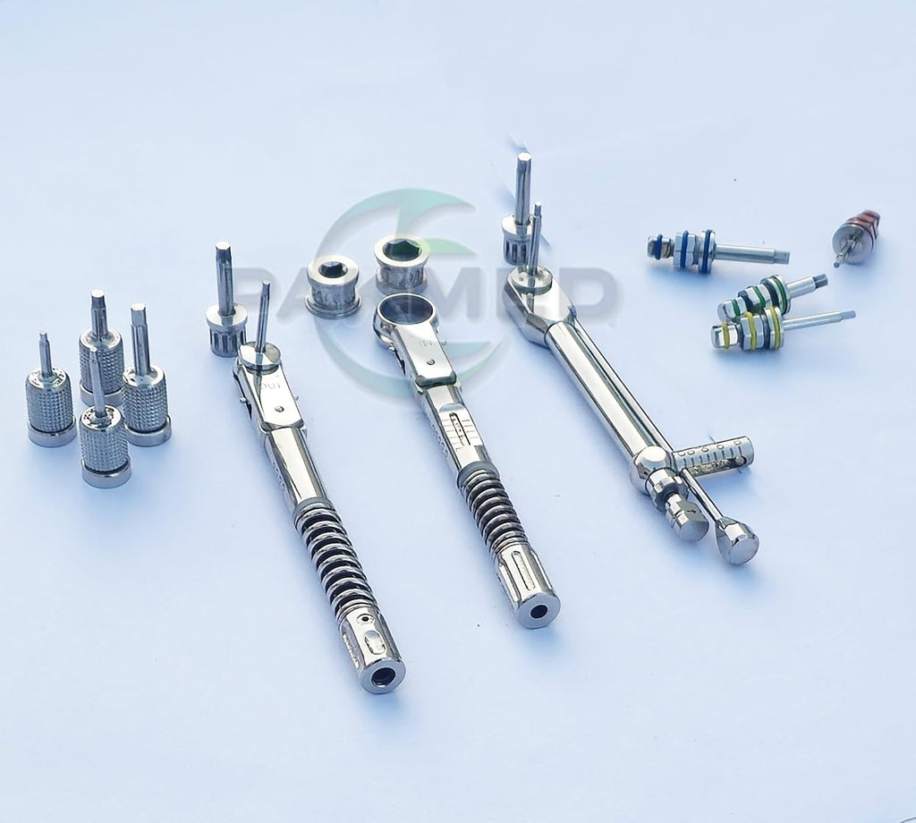 3 Pcs Dental Implant Torque Wrench Ratchet 10-40 Ncm & 10-40 Ncm & 10-70 Ncm With 12 Pcs Hex And Hand Drivers