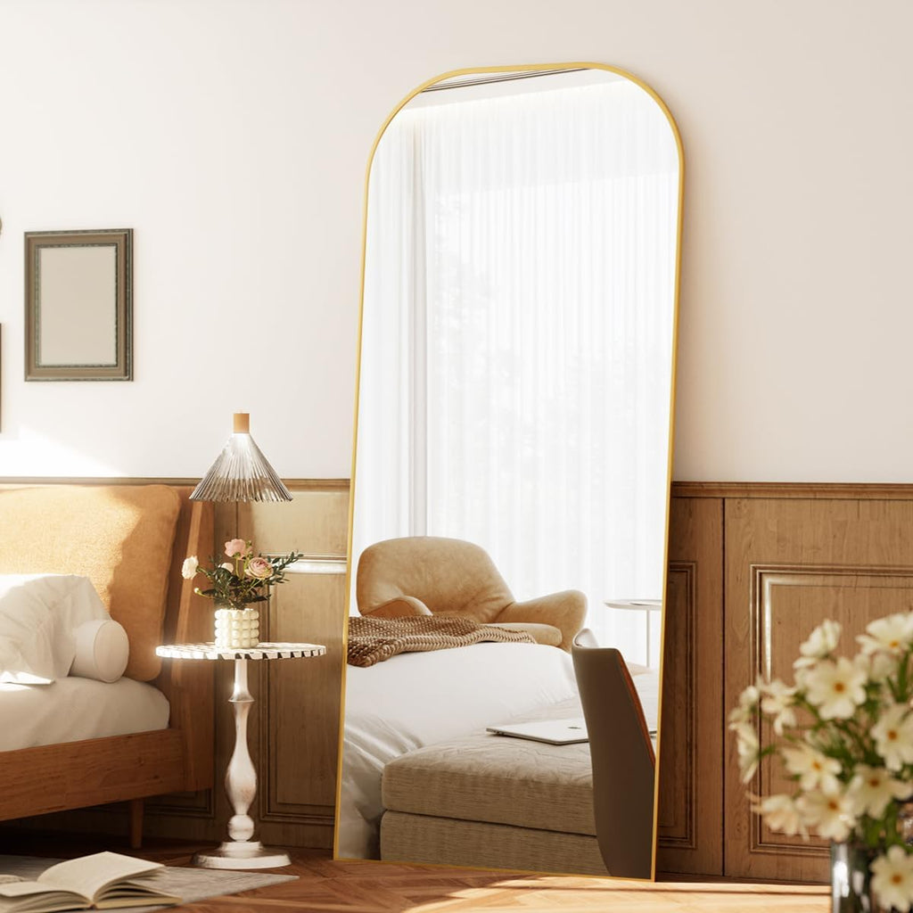 Koonmi Full Length Mirror, 71'x26' Mirror Full Length with Stand, Gold Domed Top Square-Edged Floor Mirror with Aluminum Alloy Frame for Bedroom Living Room