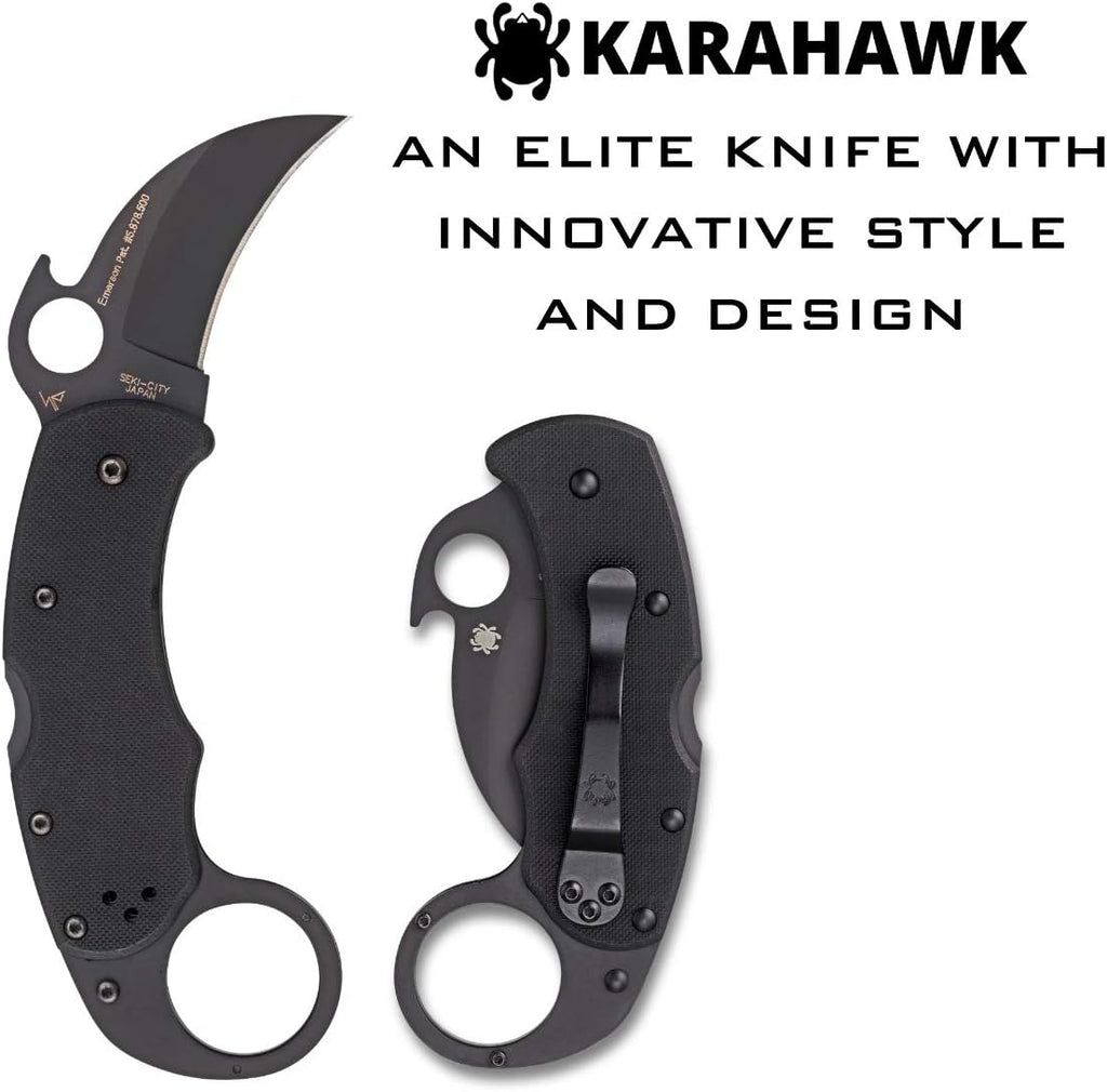 Spyderco Karahawk Folding Pocket Knife with 2' VG-10 Steel Blade and G-10 Handle - EDC Knife for Men and Women, Perfect for Hunting, Tactical, Camping, Survival, Hiking - PlainEdge - C170GBBKP