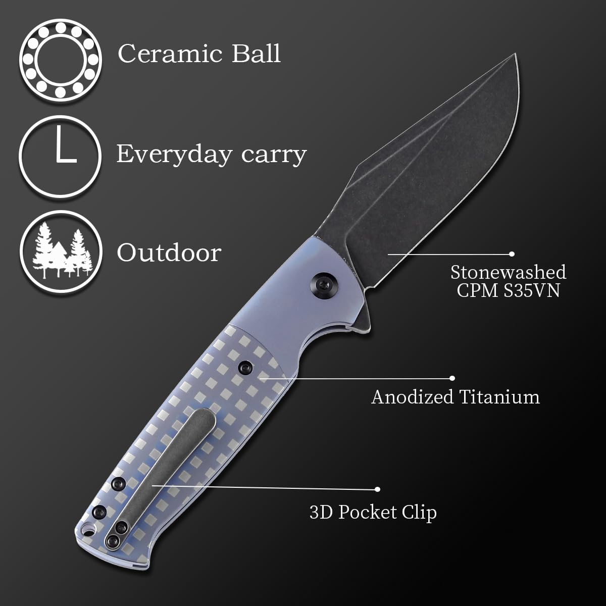 KANSEPT Shikari SBL Pocket Folding Knife, 3.35'' Black Stonewashed