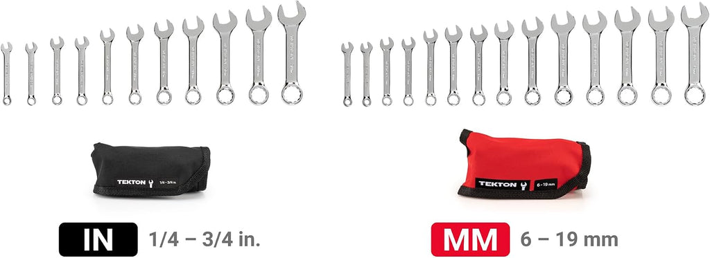 TEKTON Stubby Combination Wrench Set with Rolls, 25-Piece (1/4-3/4 in., 6-19 mm) | WCB94403