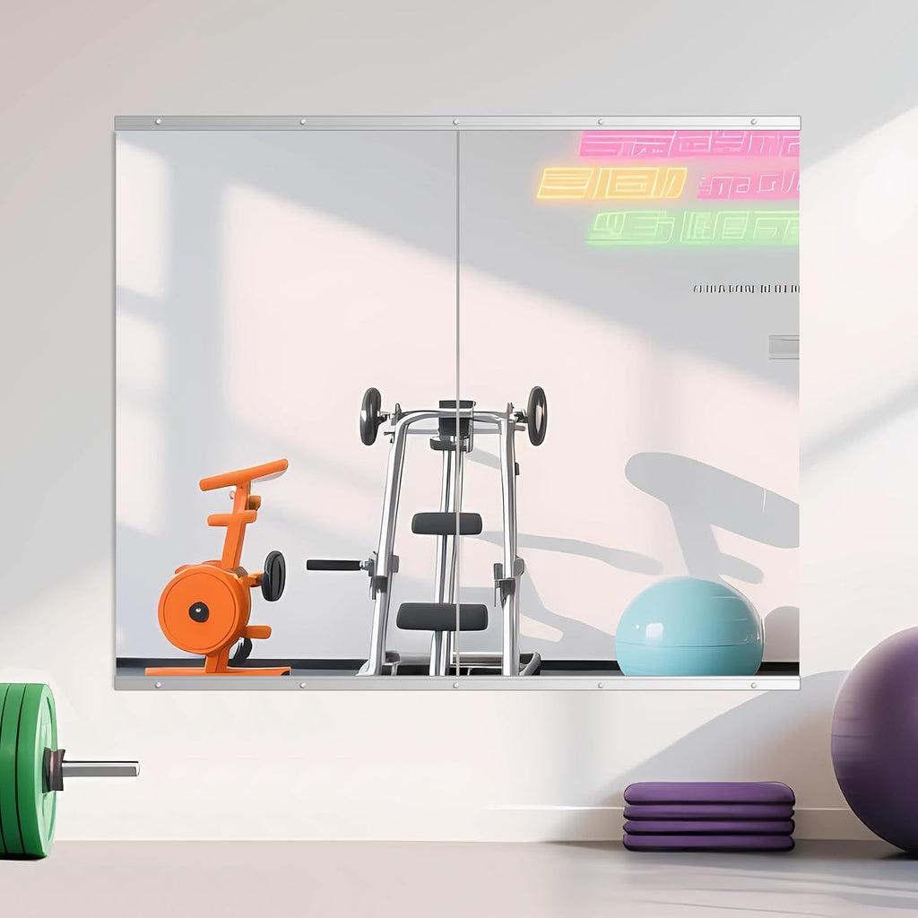 Ruomeng Home Gym Mirror, 48''x28''x2PCS Full Length, Large Frameless Body Mirror Tempered Glass for Gym, Workout, Yoga, Garage, Dance Studio