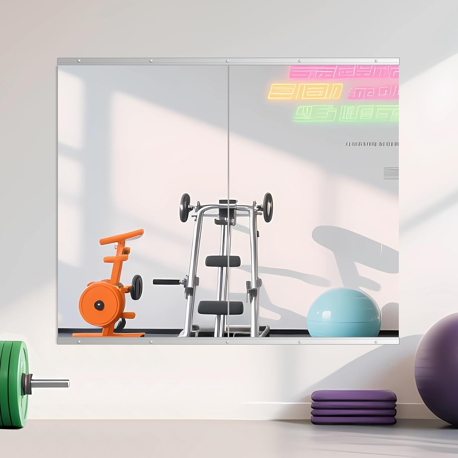 Ruomeng Home Gym Mirror, 48''x28''x2PCS Full Length, Large Frameless Body Mirror Tempered Glass for Gym, Workout, Yoga, Garage, Dance Studio
