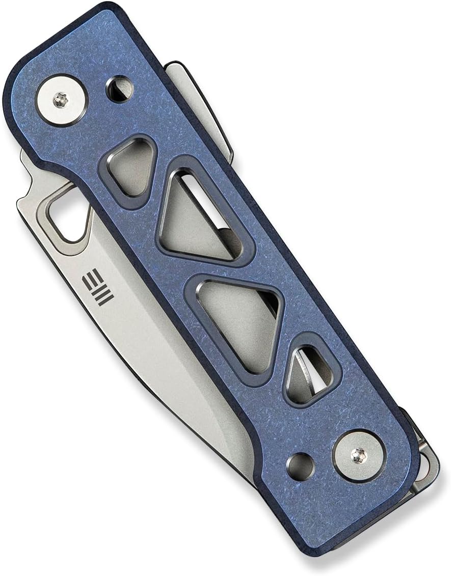 WeKnife Tyro Pocket Knife for Men, Superlock Folding Knife with 4-position Pocket Clip, 2.91' CPM 20CV Steel Blade 6AL4V Titanium Handle, Designed by Snecx Tan WE24001-4 (Blue)