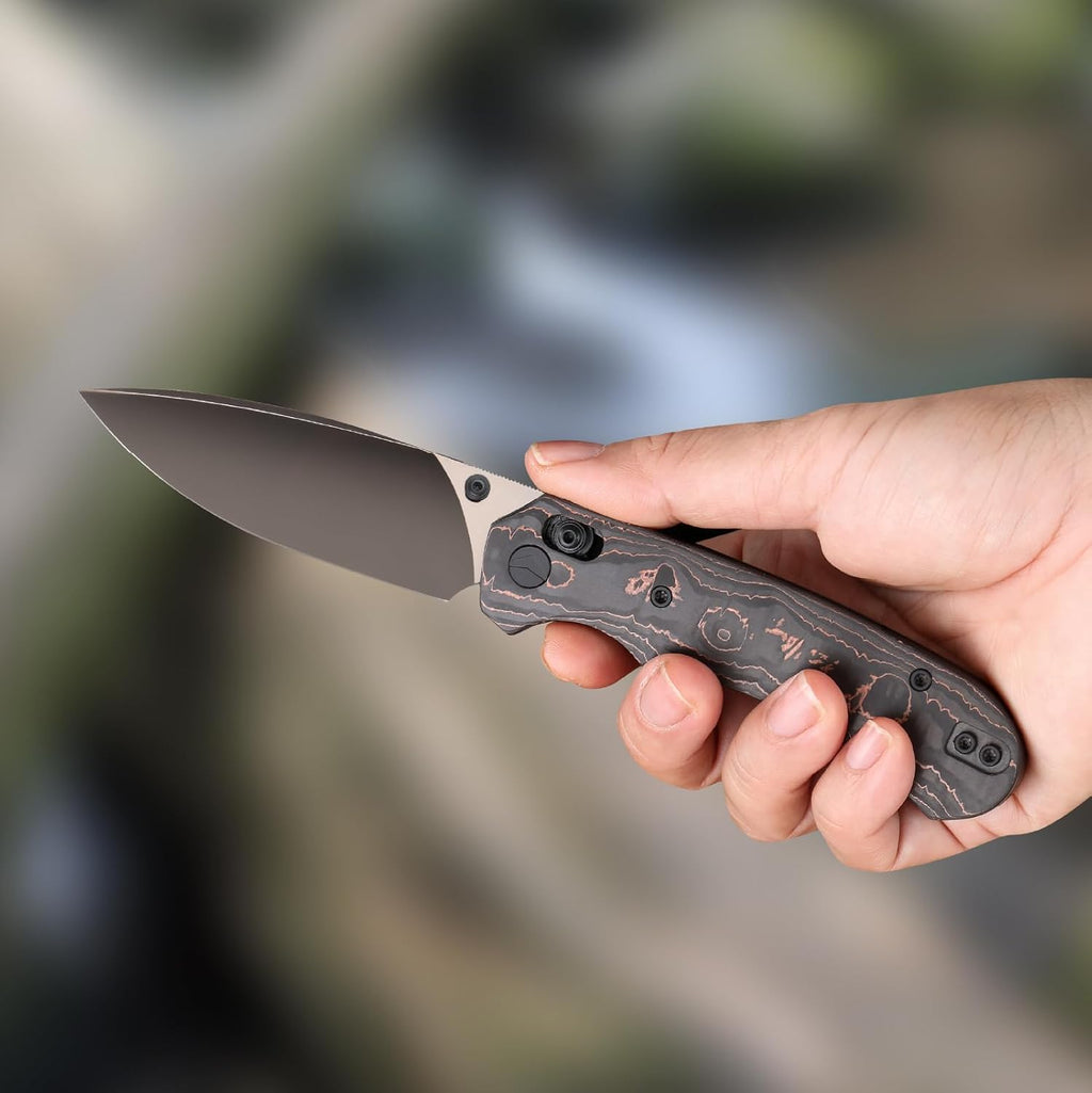 Folding Pocket Knife, 3.31'' M390 Blade, Erogonomic Titanium Handle, Pocket Knife for Men, EDC Knife for Hunting, Outdoor Survival Fishing Hiking Camping Knives (Black&Brown)