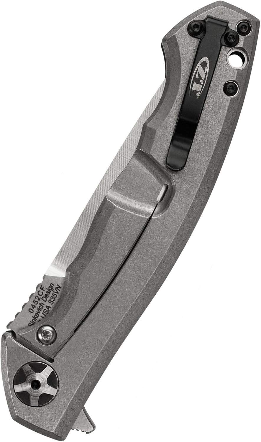 Zero Tolerance 0452CF; Pocket Knife with Dual-Finished S35VN Steel Blade, Front and Titanium Back Handle Scales, KVT Ball-Bearing Opening, Frame Lock, Deep-Carry Pocketclip; 4.6 OZ.,Large