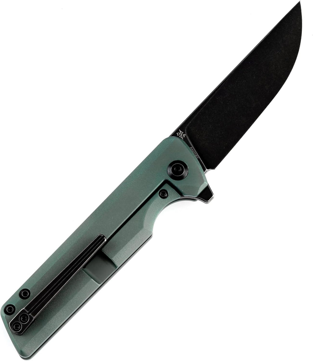 KANSEPT Anomaly Pocket Folding Knives EDC Camping Folding Knife 3.14'' Black Stonewashed CPM S35VN Material Pocket Folding Knife with Green Orange Peel Finish Titanium Handle Everyday Carry K2038A4