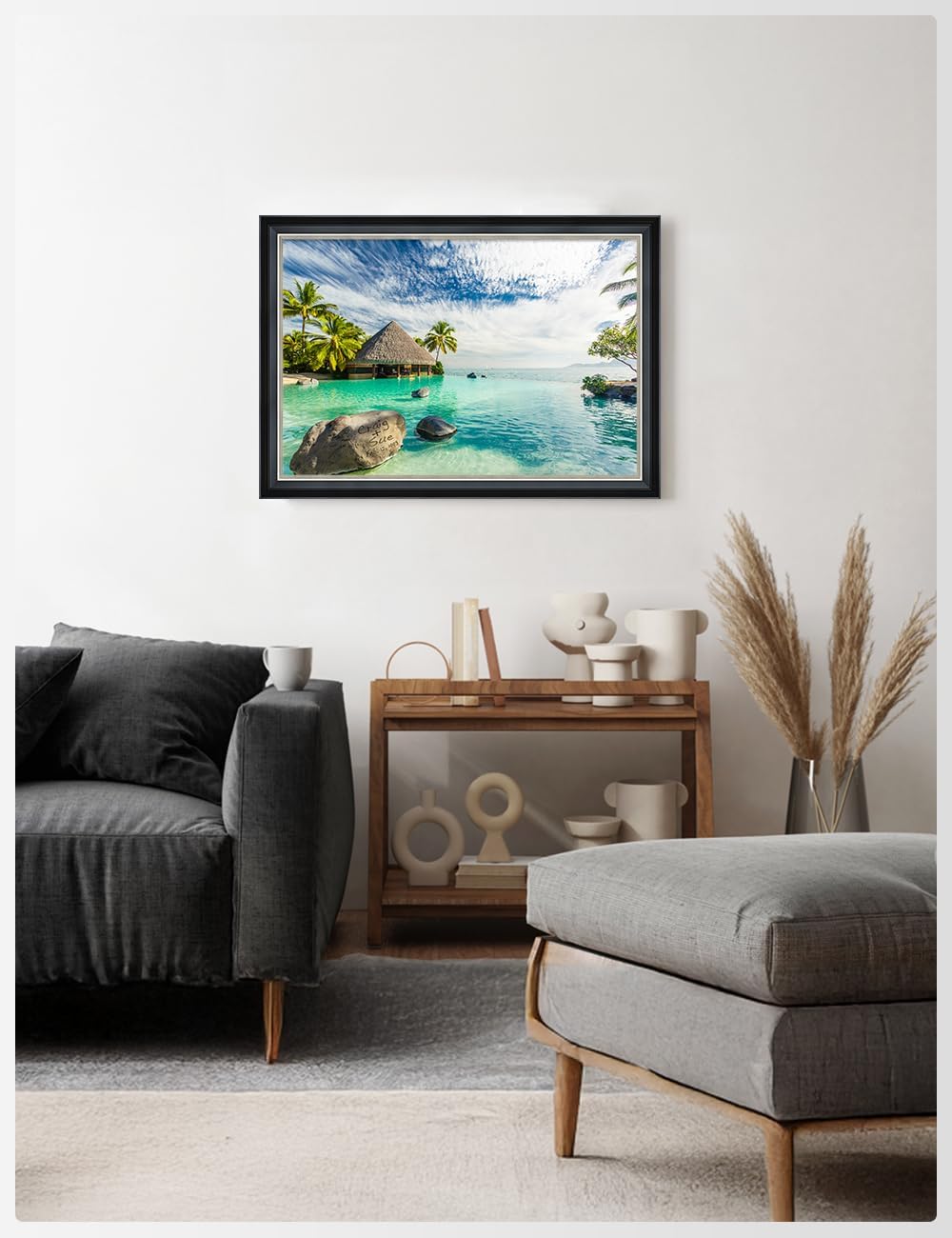 IPIC - 'Tropical Memories Personalized Framed Wall Art, Custom Beach Canvas Print with Solid Wood Frame, A Personalized Gift with Name and Date for Couple, Wedding, or Anniversary