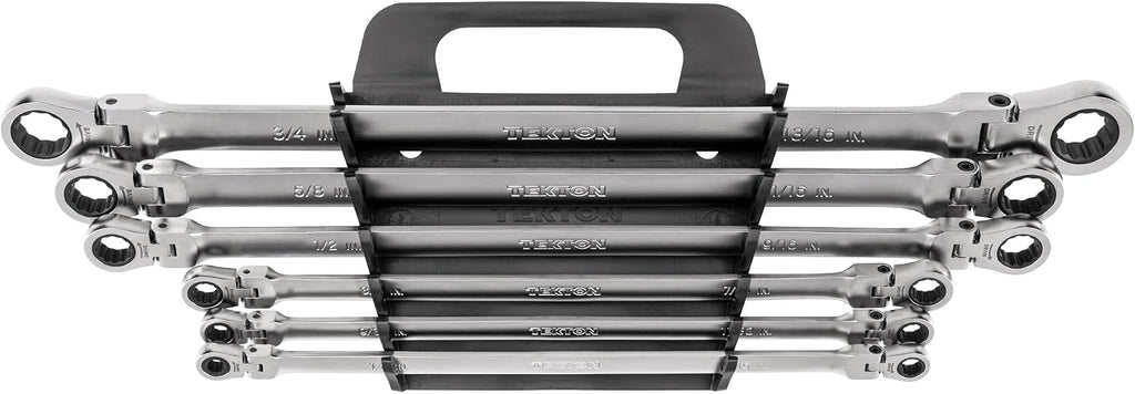 TEKTON Long Flex Head 12-Point Ratcheting Box End Wrench Set with Holder, 6-Piece (1/4-13/16 in.) | WRB96200