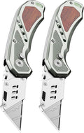 Box Cutter with Belt Clip, Heavy Duty Utility Knife for Cartons, Cardboard, Carpet and Leather, with Wood Handle and Extra 11 SK5 Blades(*2)