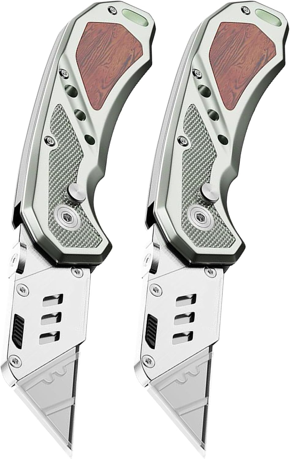 Box Cutter with Belt Clip, Heavy Duty Utility Knife for Cartons, Cardboard, Carpet and Leather, with Wood Handle and Extra 11 SK5 Blades(*2)