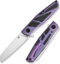 KANSEPT Cru Camping Pocket Knives for Men 8.19' Folding Pocket Knives with 3.46' Stonewashed CPM S35VN and Purple Anodized Titanium & Shred Carbon Fiber Handle for Outdoor, Tactical, Survival K1092A2