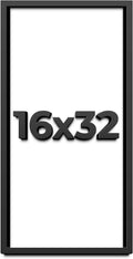16x32 Shadow Box Black Solid Wood Display Frame with White Acid-Free Backing UV Acrylic & Hanging Hardware - with 3/4' Usable Depth