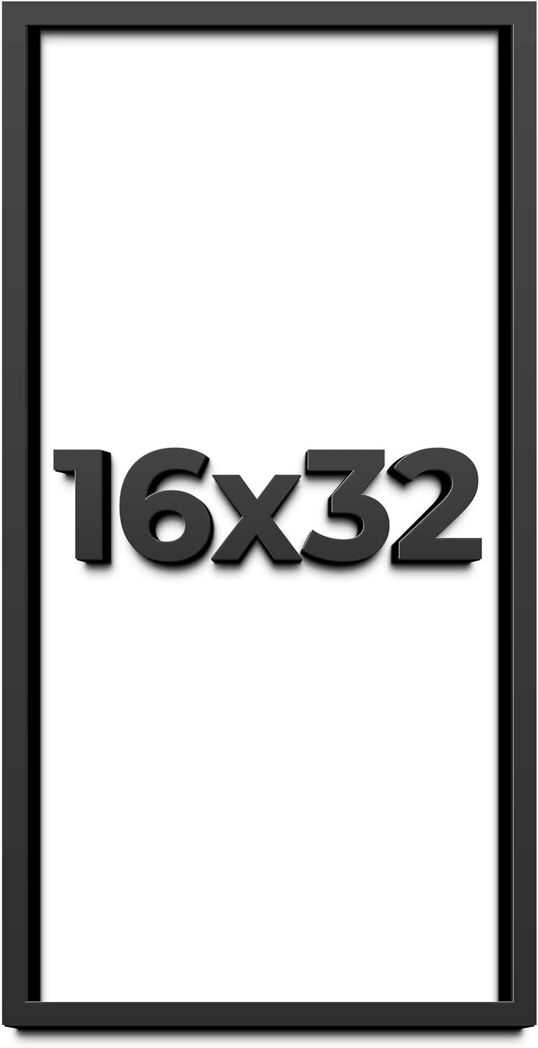 16x32 Shadow Box Black Solid Wood Display Frame with White Acid-Free Backing UV Acrylic & Hanging Hardware - with 3/4' Usable Depth