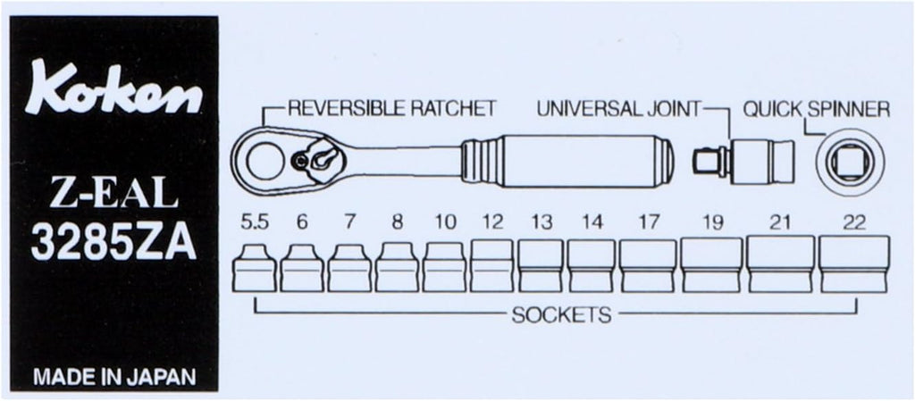 Ko-ken 3285ZA 3/8 Sq. Dr. 15 Piece Z-Series 6-Point Metric Socket Set 5.5-22mm