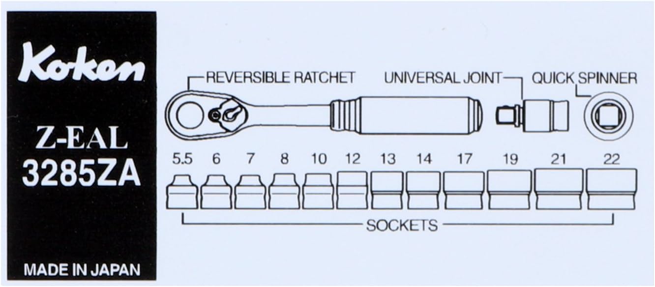 Ko-ken 3285ZA 3/8 Sq. Dr. 15 Piece Z-Series 6-Point Metric Socket Set 5.5-22mm