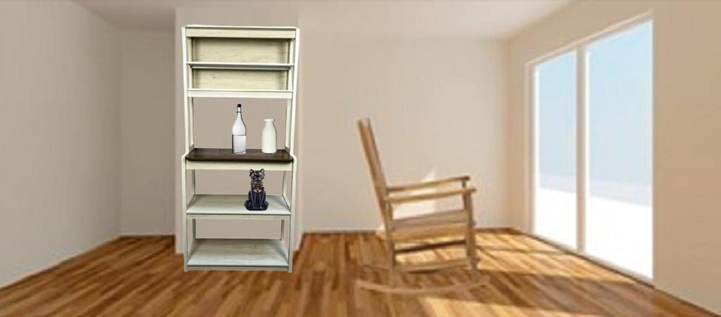 5-Tier Baker's Rack with Desk & Shelves Farmhouse Kitchen Storage Cabinet Coffee Bar Station Leaning Bookshelf Hutch Workstation Tall Shelf Office Living Room and Rustic Design White/Country Brown