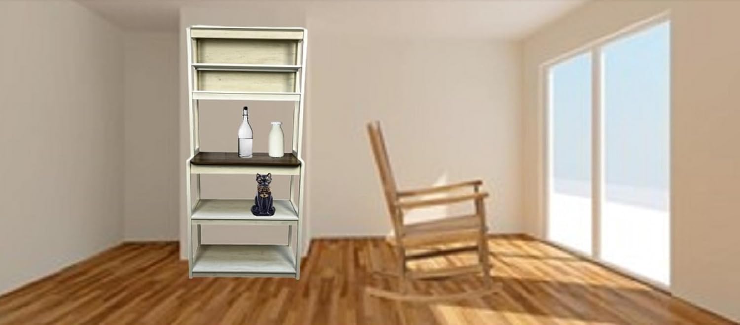 5-Tier Baker's Rack with Desk & Shelves Farmhouse Kitchen Storage Cabinet Coffee Bar Station Leaning Bookshelf Hutch Workstation Tall Shelf Office Living Room and Rustic Design White/Country Brown