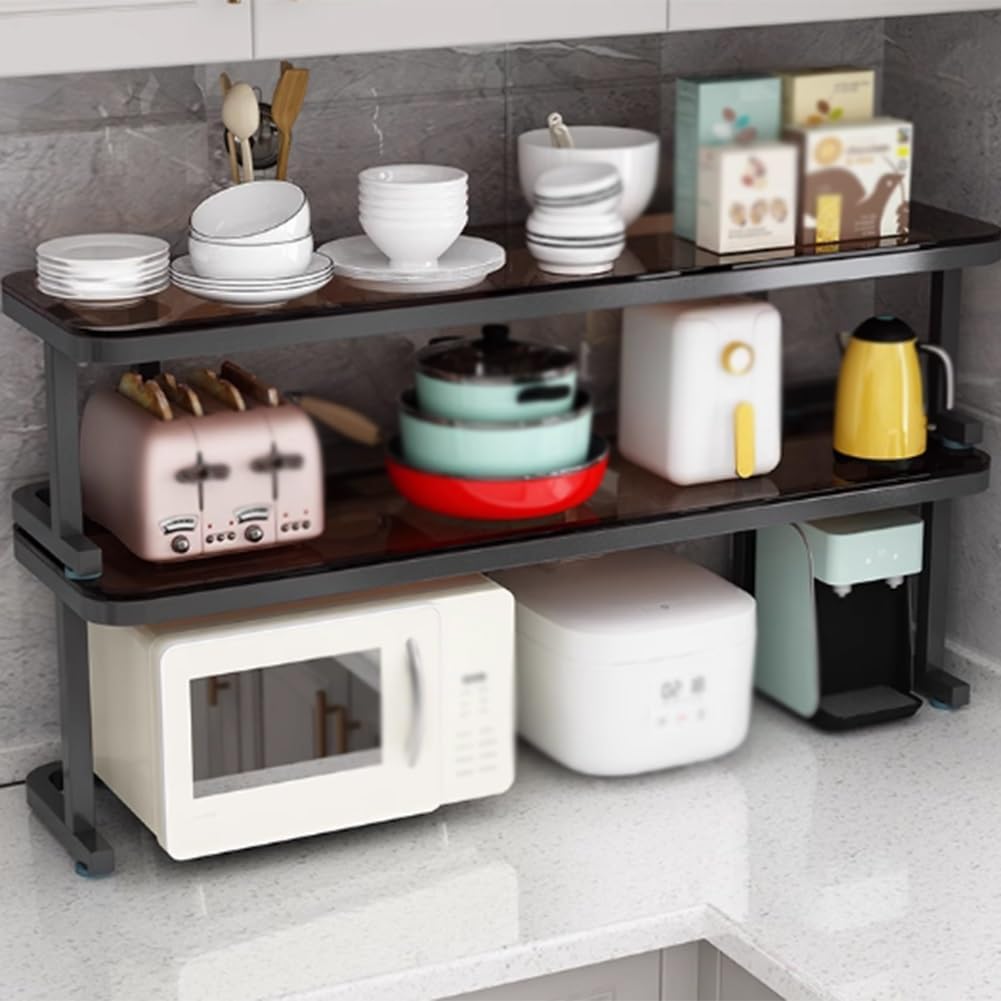 Microwave Oven Rack,Sink Shelf,Countertop Storage,Spice Cabinet Shelves,Multiuse Microwave Stands,Baker's Rack,Suitable for Kitchens, Stackable (White a)