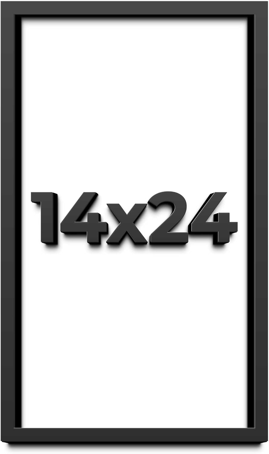 14x24 Shadow Box Black Solid Wood Display Frame with White Acid-Free Backing UV Acrylic & Hanging Hardware - with 3/4' Usable Depth