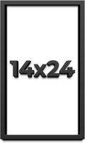 14x24 Shadow Box Black Solid Wood Display Frame with White Acid-Free Backing UV Acrylic & Hanging Hardware - with 3/4' Usable Depth