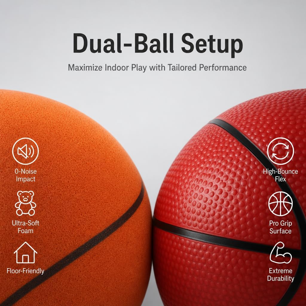 Efficraft Mini Basketball Hoop, Adjustable Indoor Wall Mount, Silent Ball | 7 Level Adjustable Height, Quiet&Bounce Dual Ball Set, Shatter Resistant pc Backboard, Spring Metal Rim, Metal Bracket