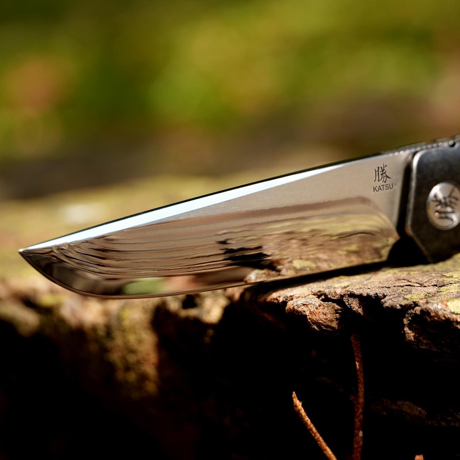 KATSU Folding Pocket Japanese Knife, 17 Layers ZDP-189 Super Steel Convex Grind Blade, Titanium Alloy Handle & Clip, Frame Lock, Leather Sheath