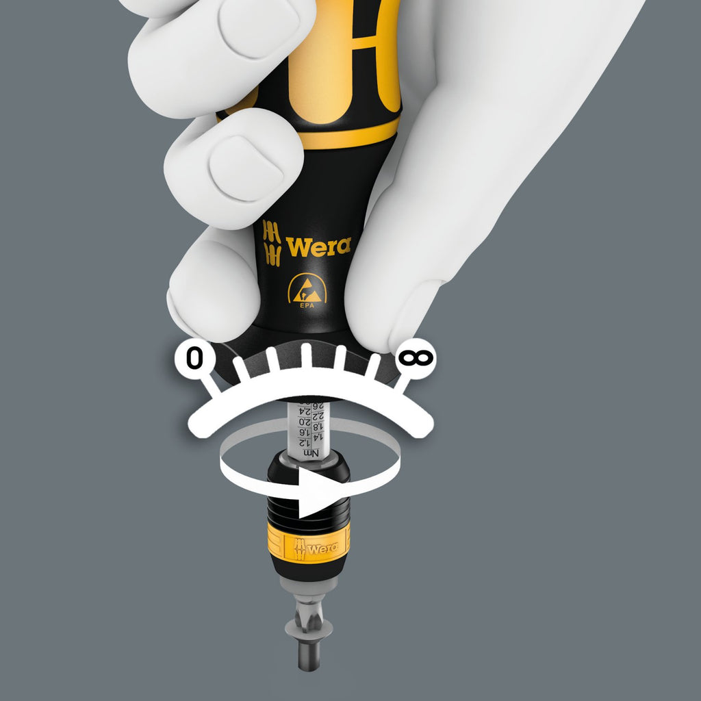 Wera 05074730001 Series 7400 Kraftform ESD adjustable torque screwdrivers (0.1-3.0 Nm) with Rapidaptor quick-release chuck, art. no. 7440 ESD x 0.3-1.2 Nm