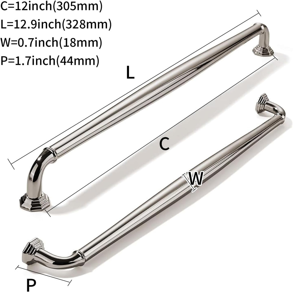 khtumeware 3 Pack Appliance Handle Pull 12 Inch(305mm) Polished Nickel Heavy Duty Solid Cabinet Handles Cabinet Pulls Heavy Duty Solid Cabinet Hardware for Cupboard Drawer Pulls Dresser Handle