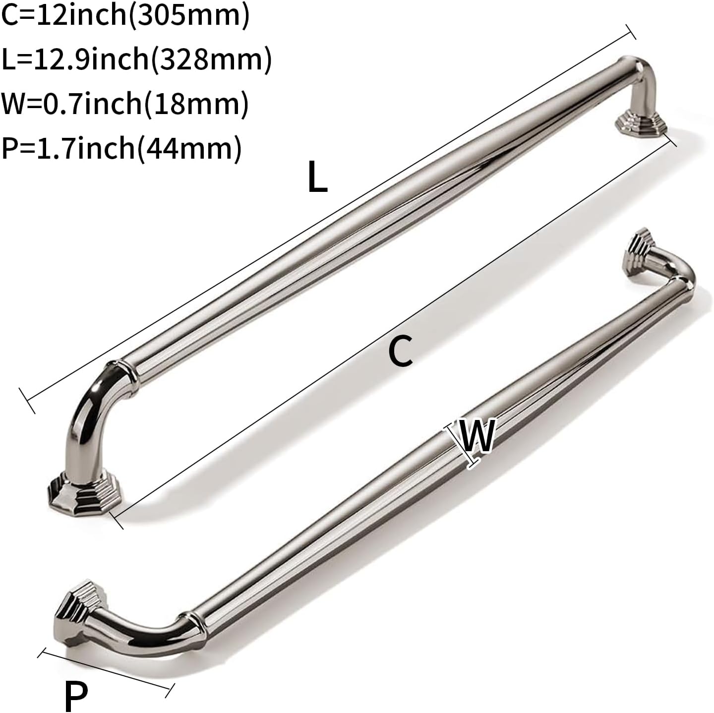 khtumeware 3 Pack Appliance Handle Pull 12 Inch(305mm) Polished Nickel Heavy Duty Solid Cabinet Handles Cabinet Pulls Heavy Duty Solid Cabinet Hardware for Cupboard Drawer Pulls Dresser Handle