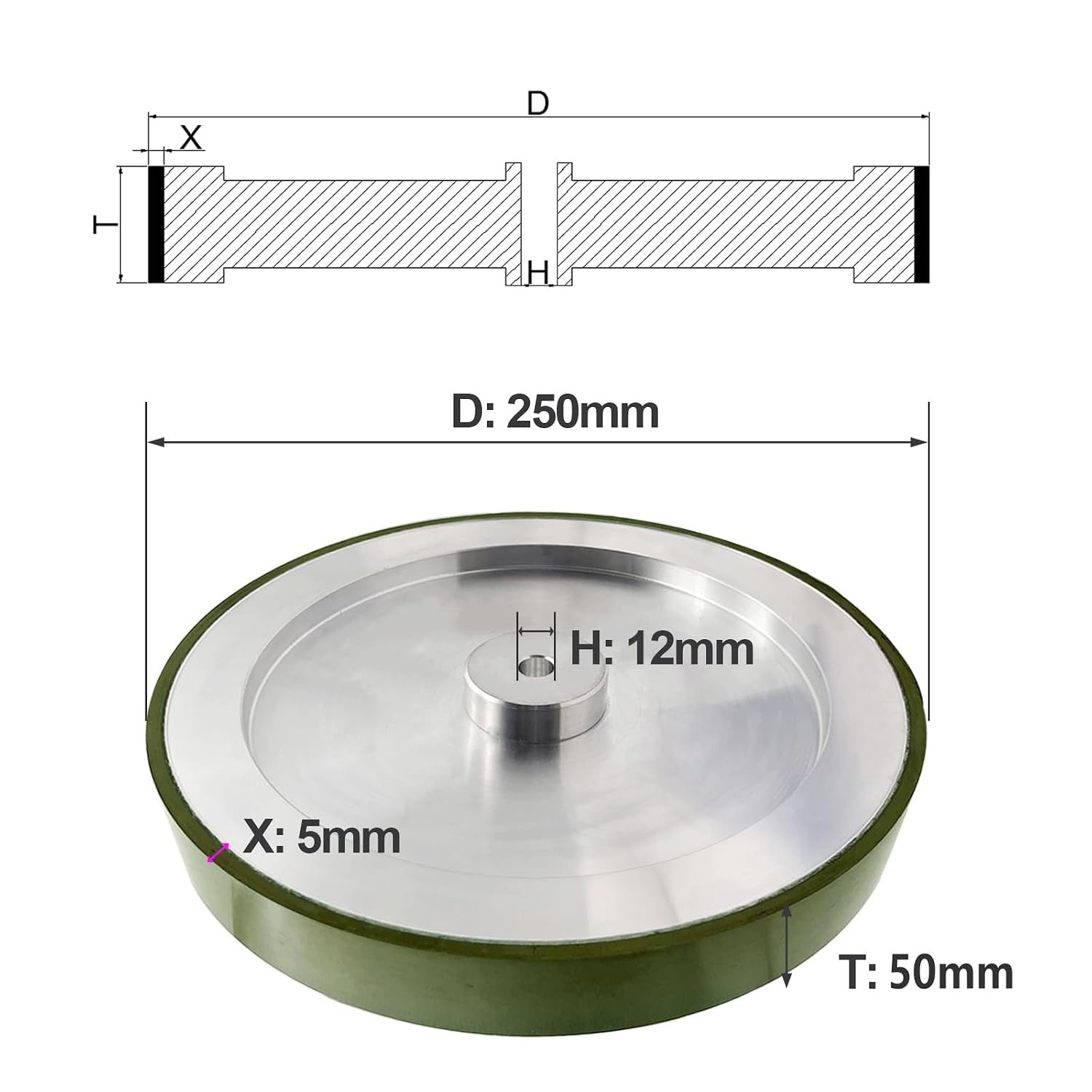Resin Diamond Grinding Wheel for Tormek T8 Sharpening System, 250mm*50mm*12mm (D1,10000 Grit)