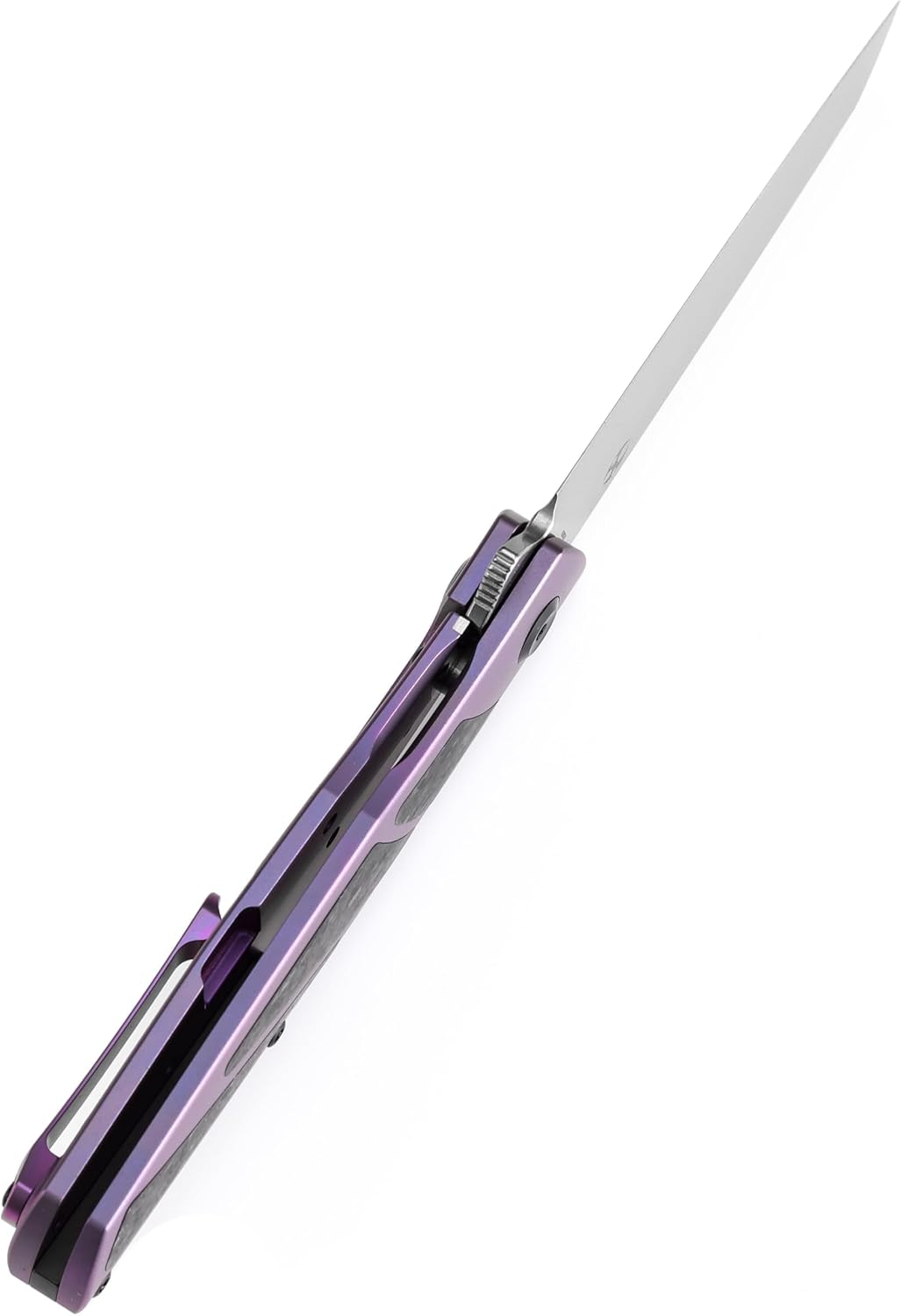 KANSEPT Cru Camping Pocket Knives for Men 8.19' Folding Pocket Knives with 3.46' Stonewashed CPM S35VN and Purple Anodized Titanium & Shred Carbon Fiber Handle for Outdoor, Tactical, Survival K1092A2
