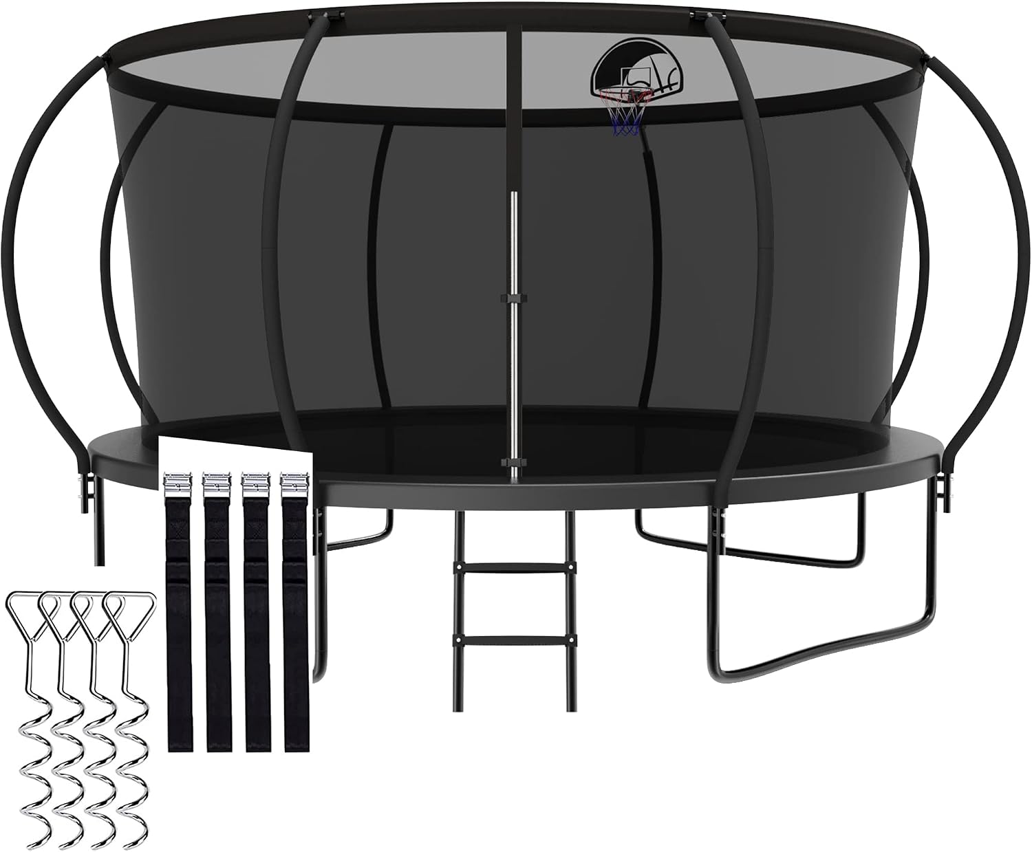 1500LBS Capacity No-Gap Design 8 10 12 14 15 16 FT Recreational Jumper with Enclosure Net, Wind Stakes & Basketball Hoop, ASTM Approved, Perfect for Kids & Adults Family Outdoor Backyard Fun