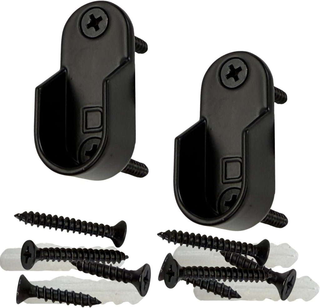 Oval Closet Rod End Supports | Screw on Type | 15mm x 30mm | Matte Black | 25 Pair