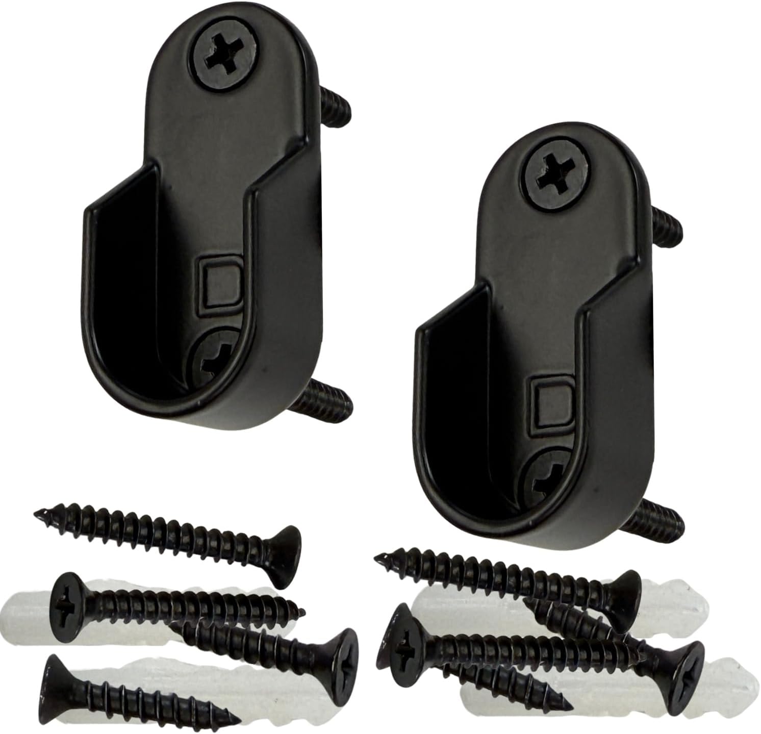 Oval Closet Rod End Supports | Screw on Type | 15mm x 30mm | Matte Black | 25 Pair